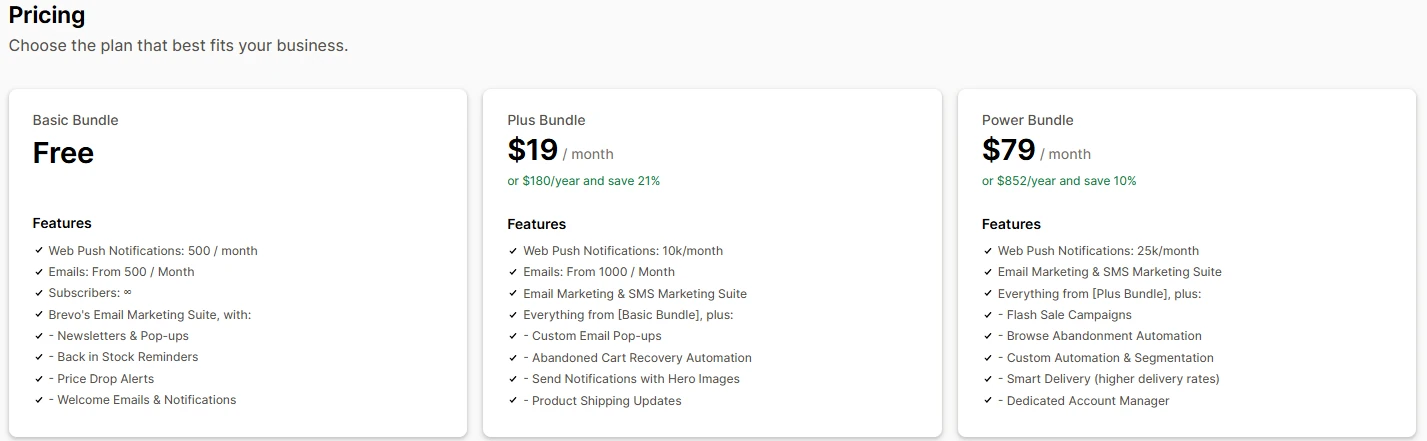Brevo PushOwl pricing plans