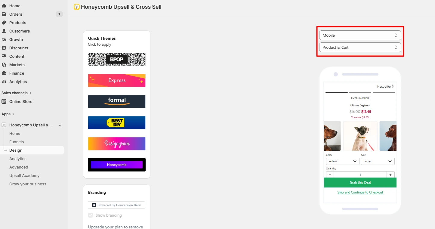 Honeycomb design customization screen