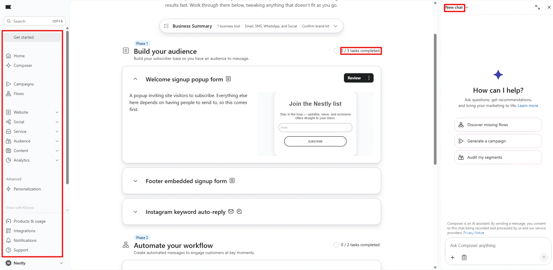 Klaviyo main dashboard