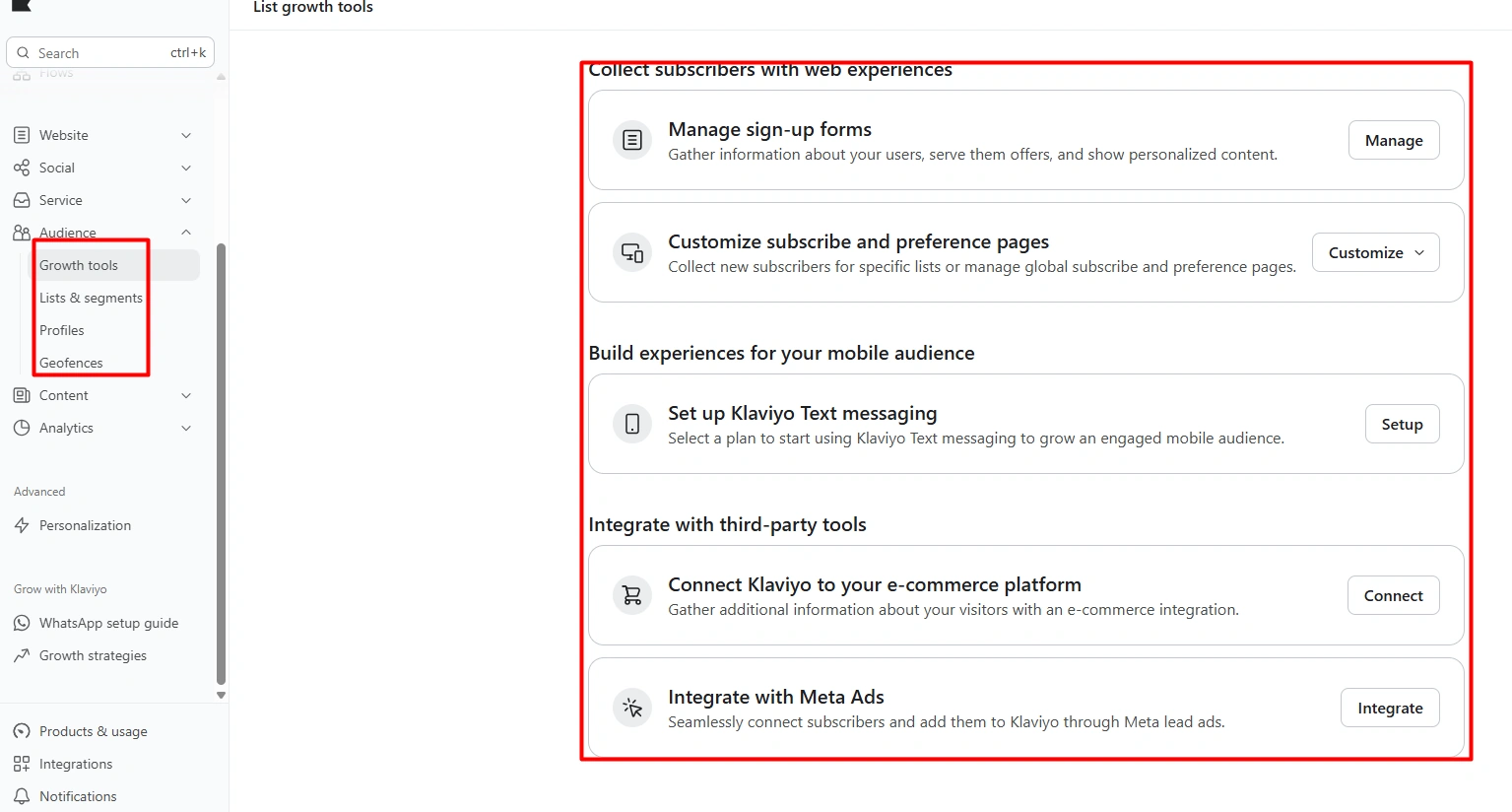 Klaviyo audience growth tools