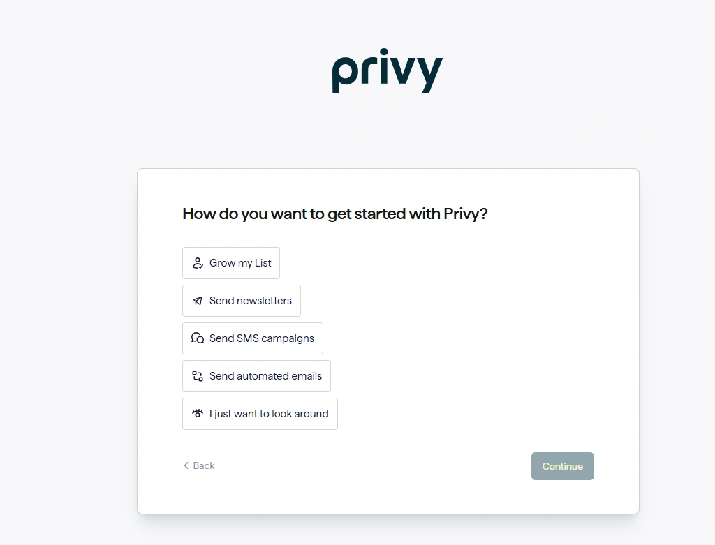 Privy onboarding screen