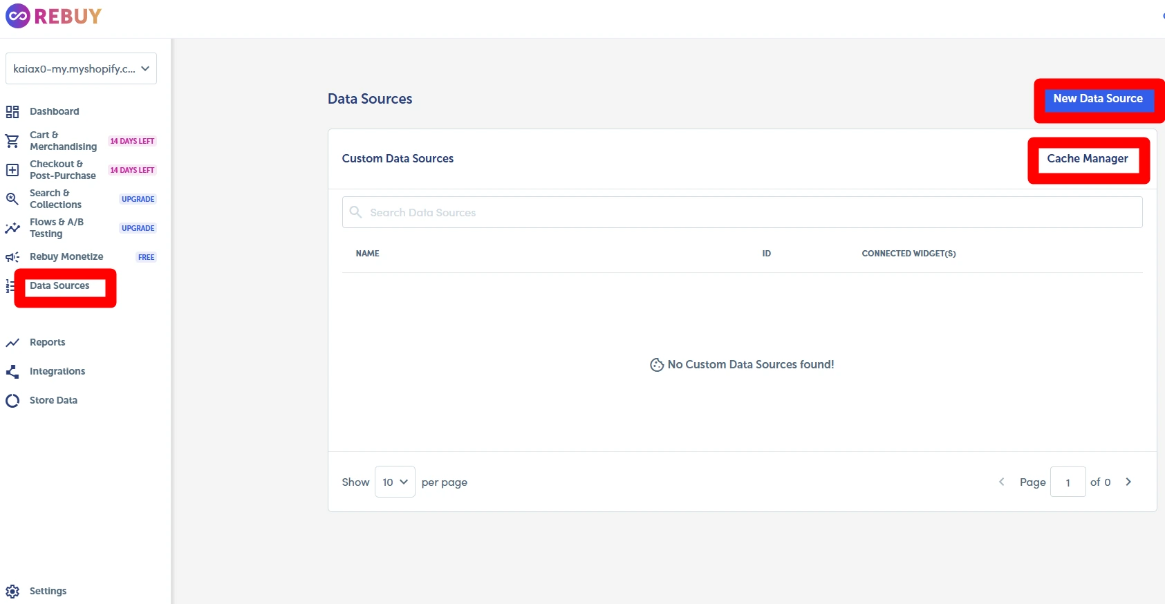 Rebuy Data Sources dashboard