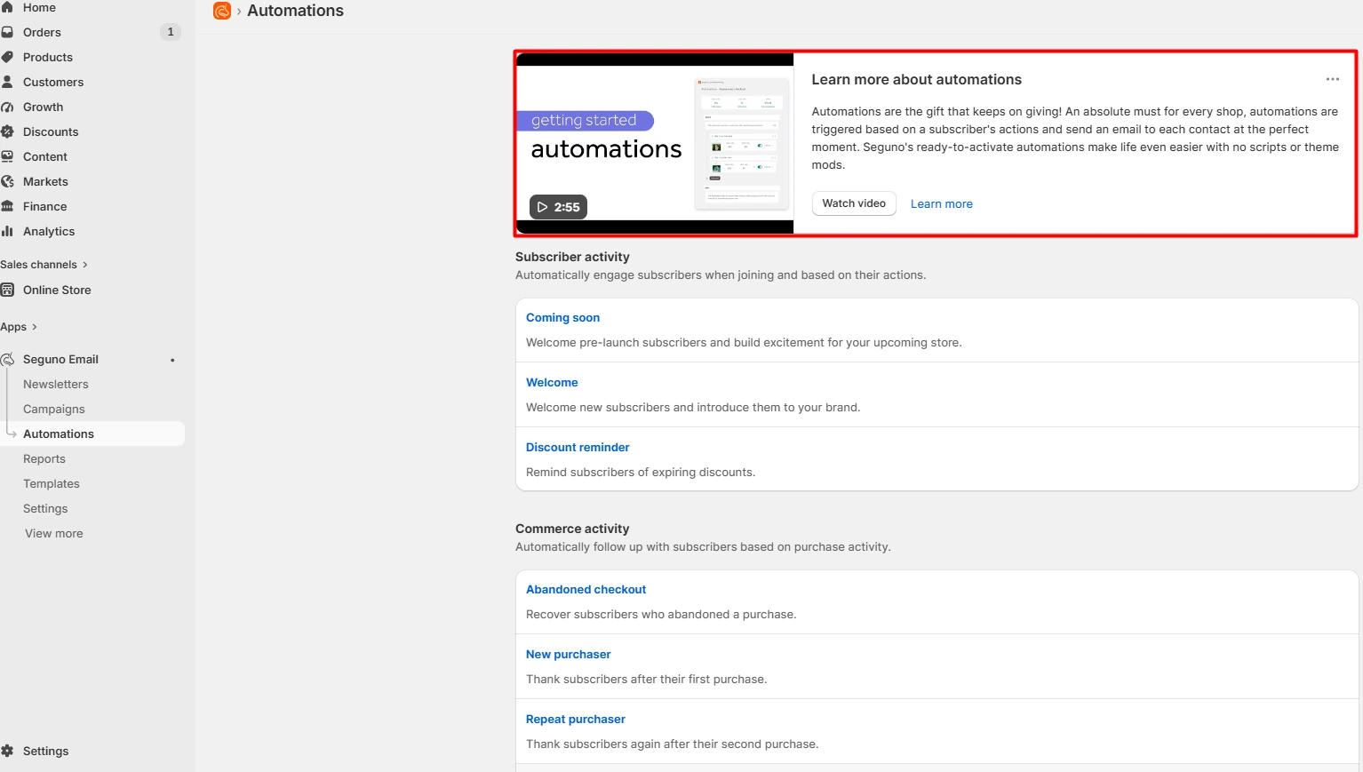 Seguno automations section