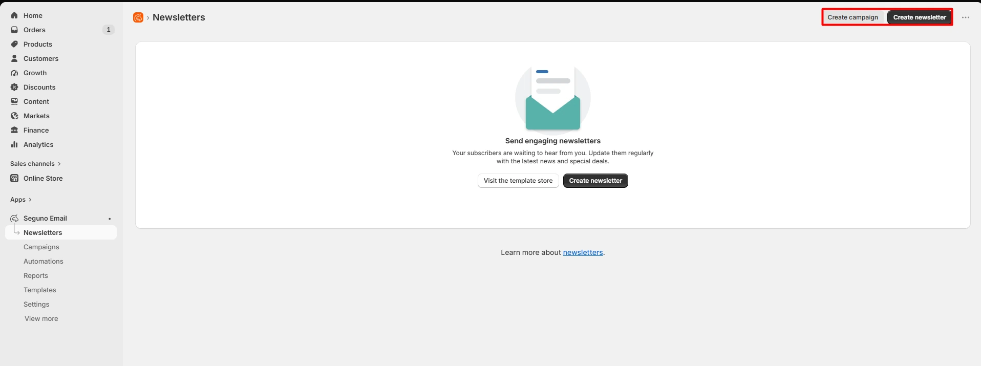 Seguno newsletters screen