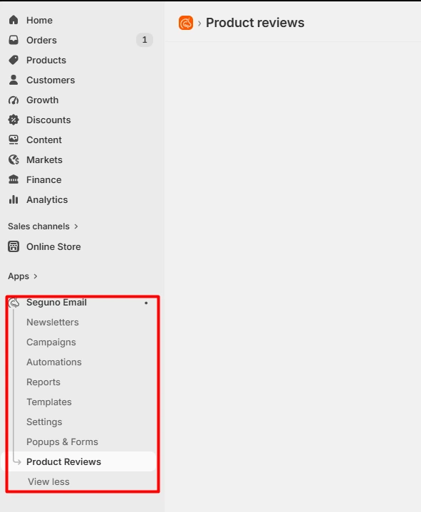 Seguno Product Reviews menu item