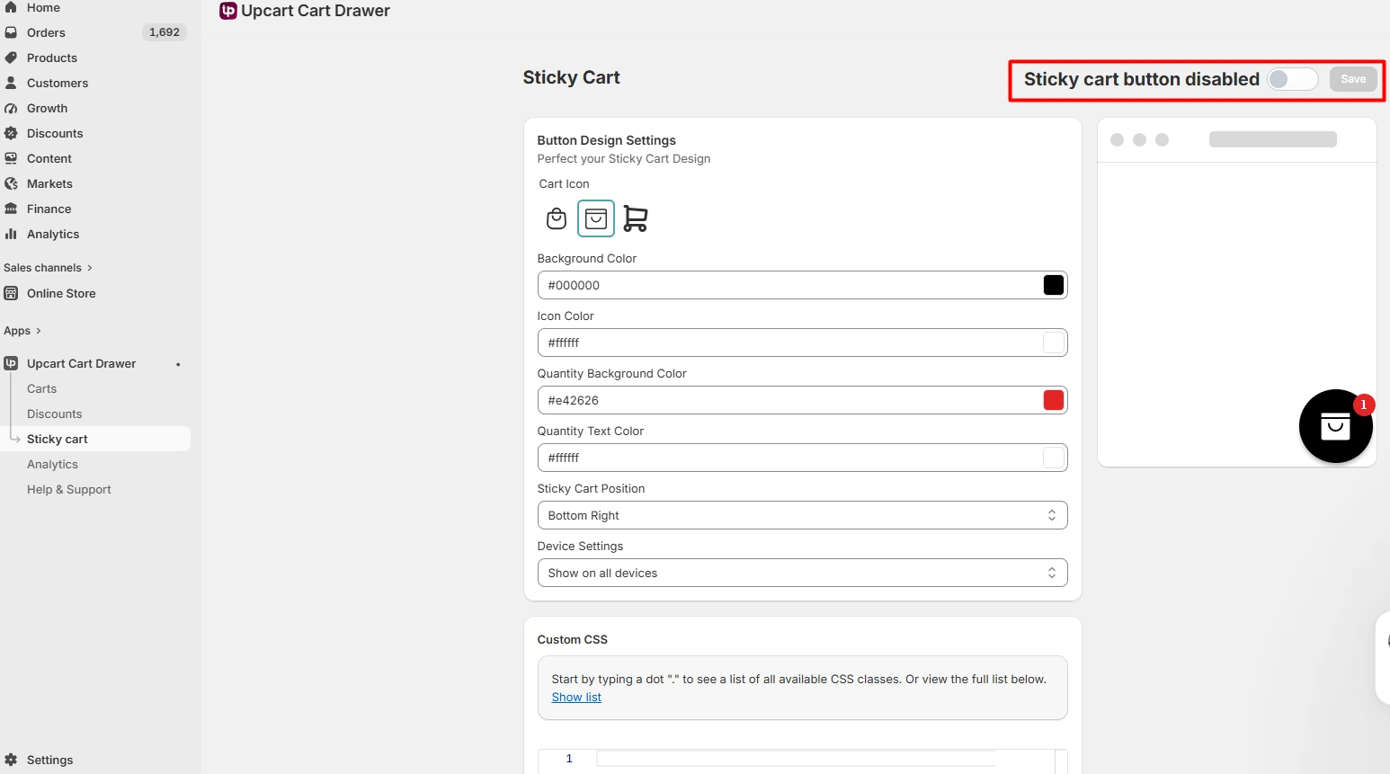 UpCart analytics dashboard for reviewing cart activity