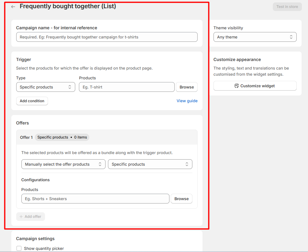Selleasy Frequently Bought Together campaign configuration